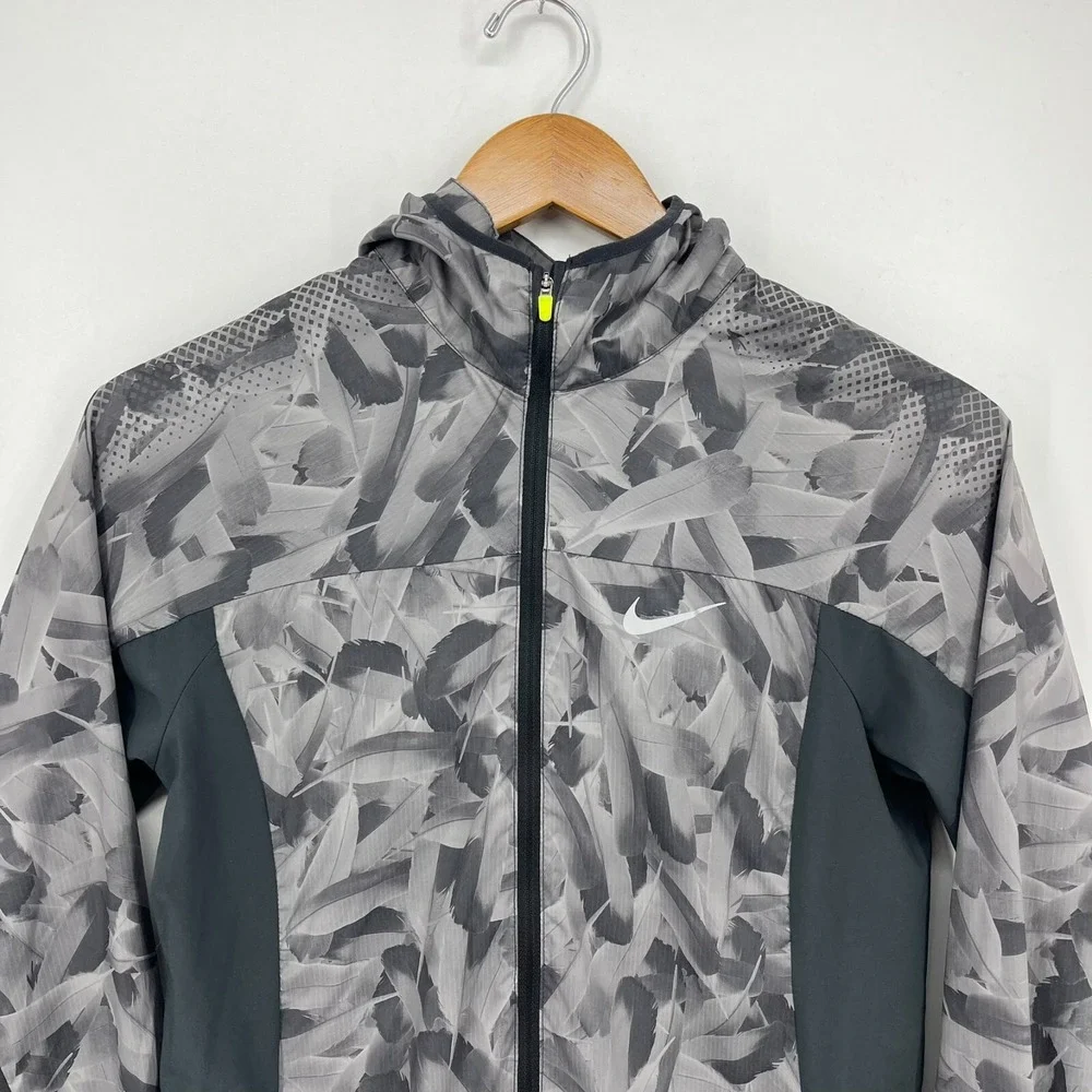 Nike Windbreaker Jacket Women's Size S Gray Running Ful‎ Zip Hooded
